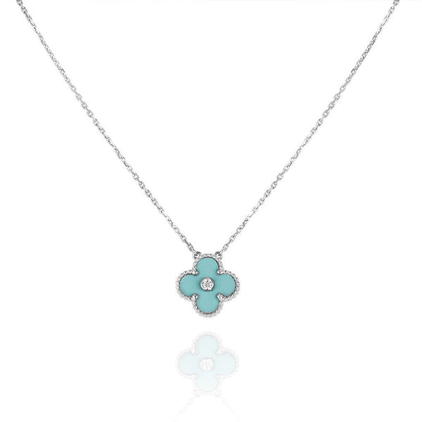 <CHIBA>CLOVER 1 DIAMOND LIGHT BLUE SILVER NECKLACE